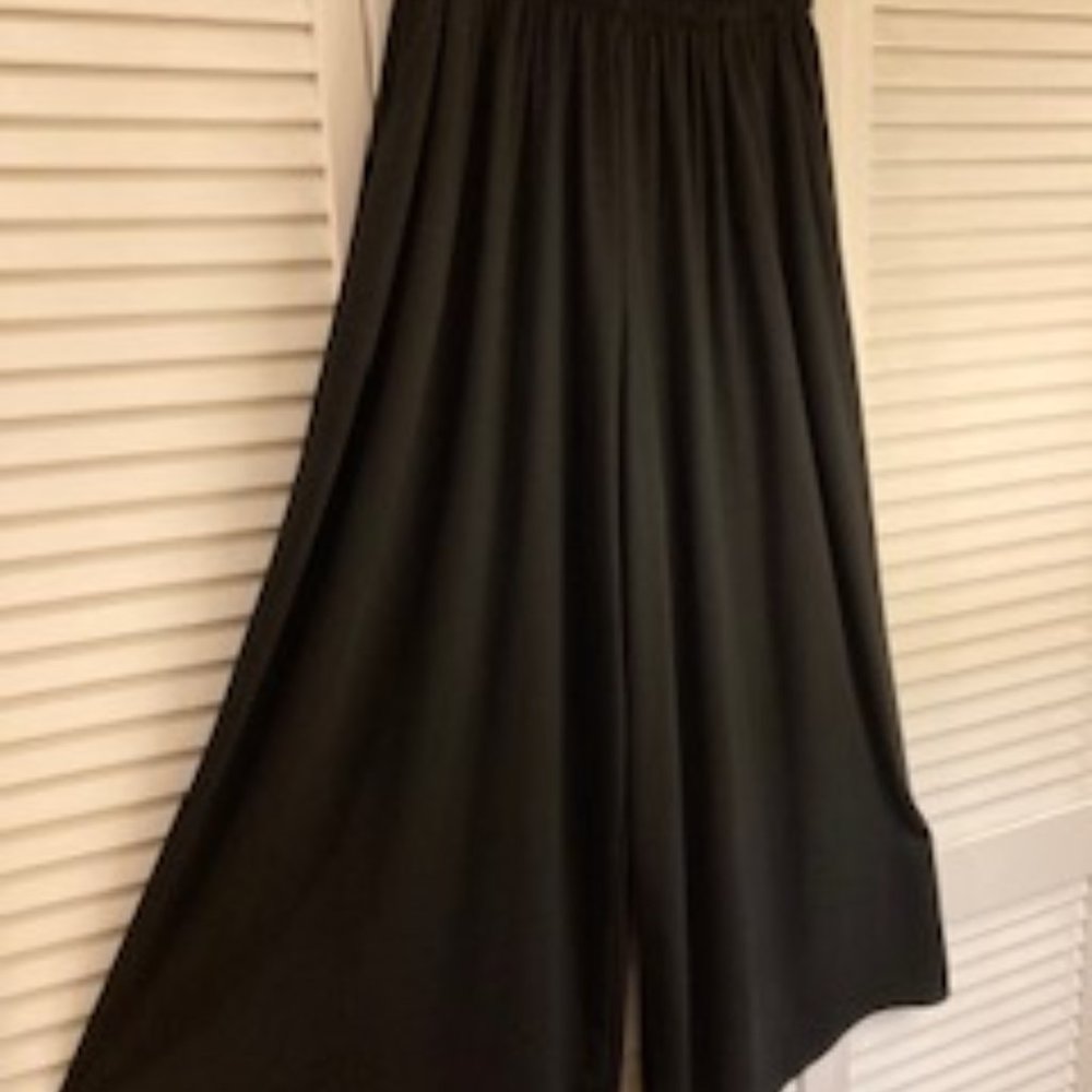 Flowy pants black cotton knit with partial lining
